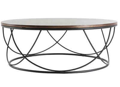 Table basse ronde bois fonc&eacute; et m&eacute;tal noir D80 x H30 cm LACE