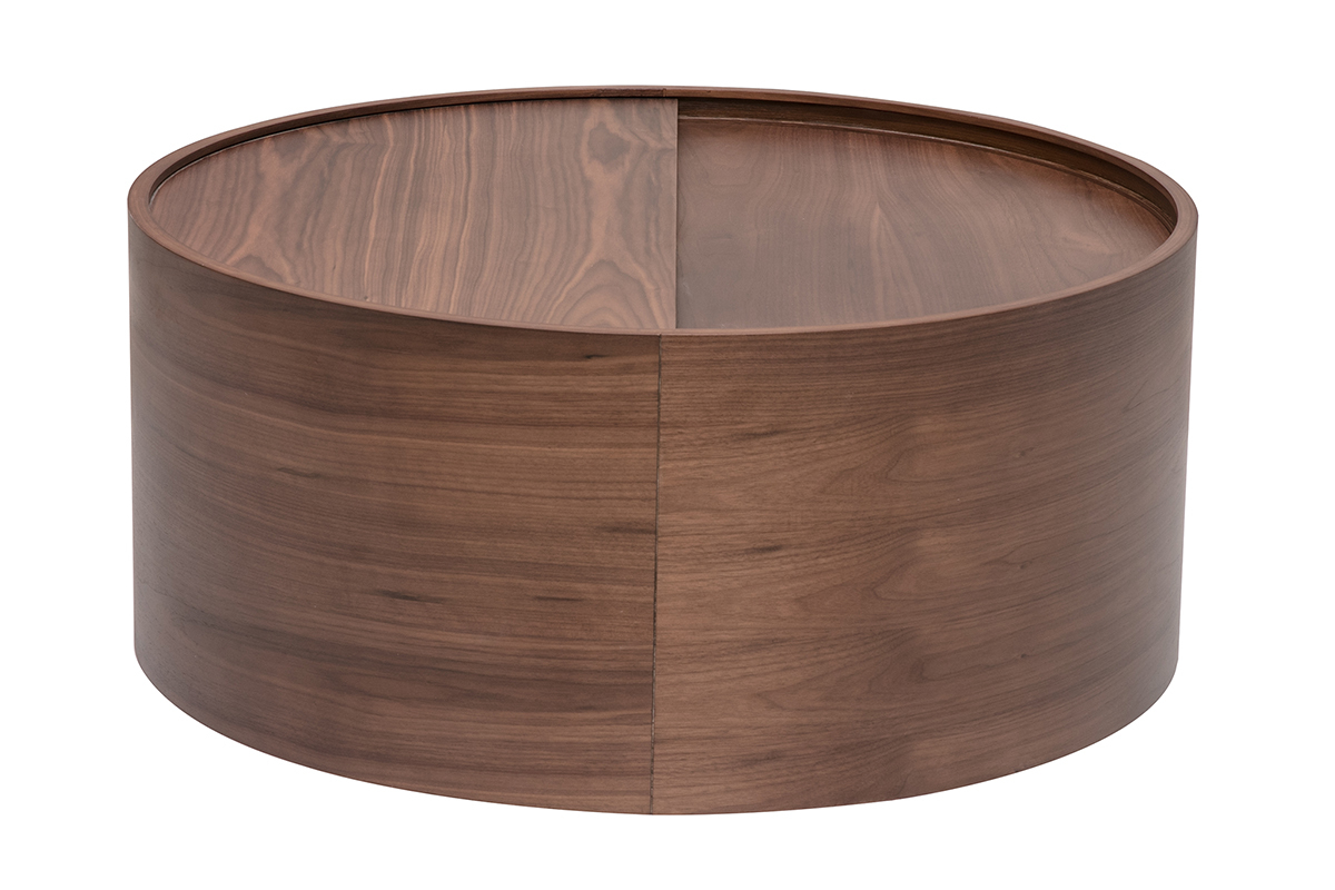 Table basse ronde bois fonc� noyer avec plateau pivotant et rangement D80 cm DALI