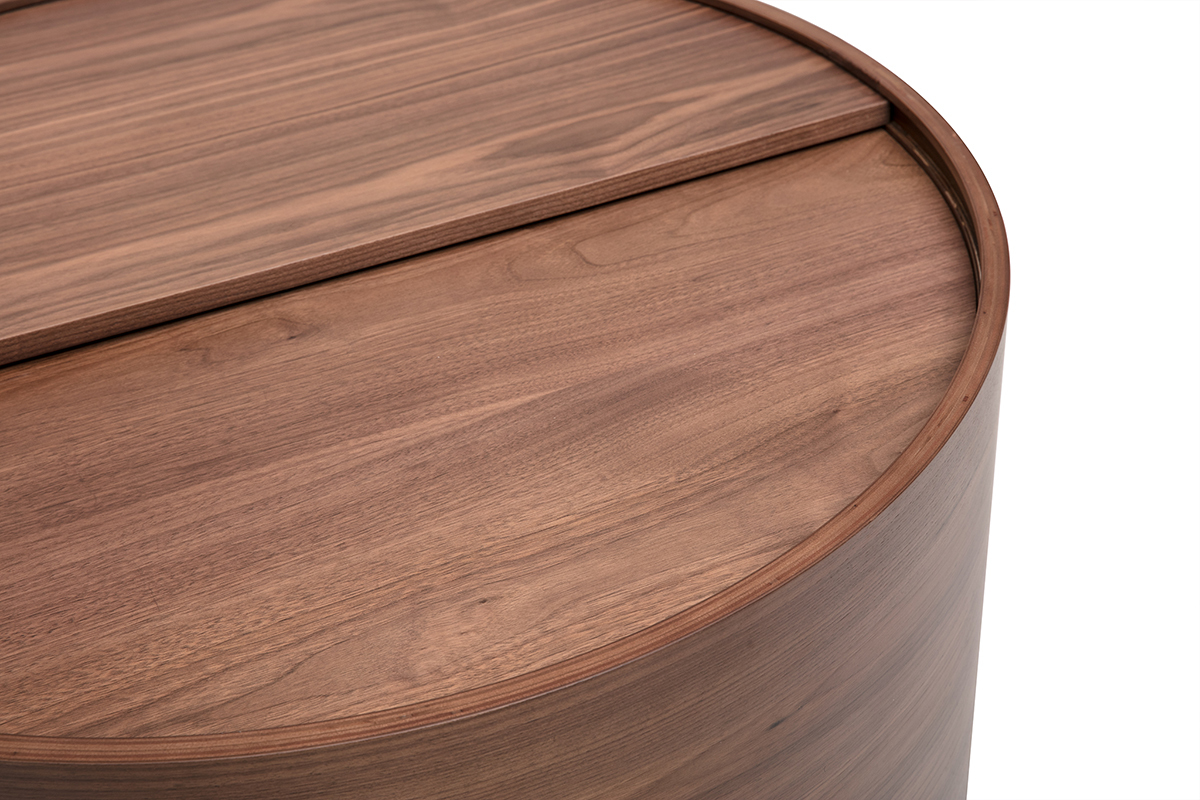 Table basse ronde bois fonc� noyer avec plateau pivotant et rangement D80 cm DALI