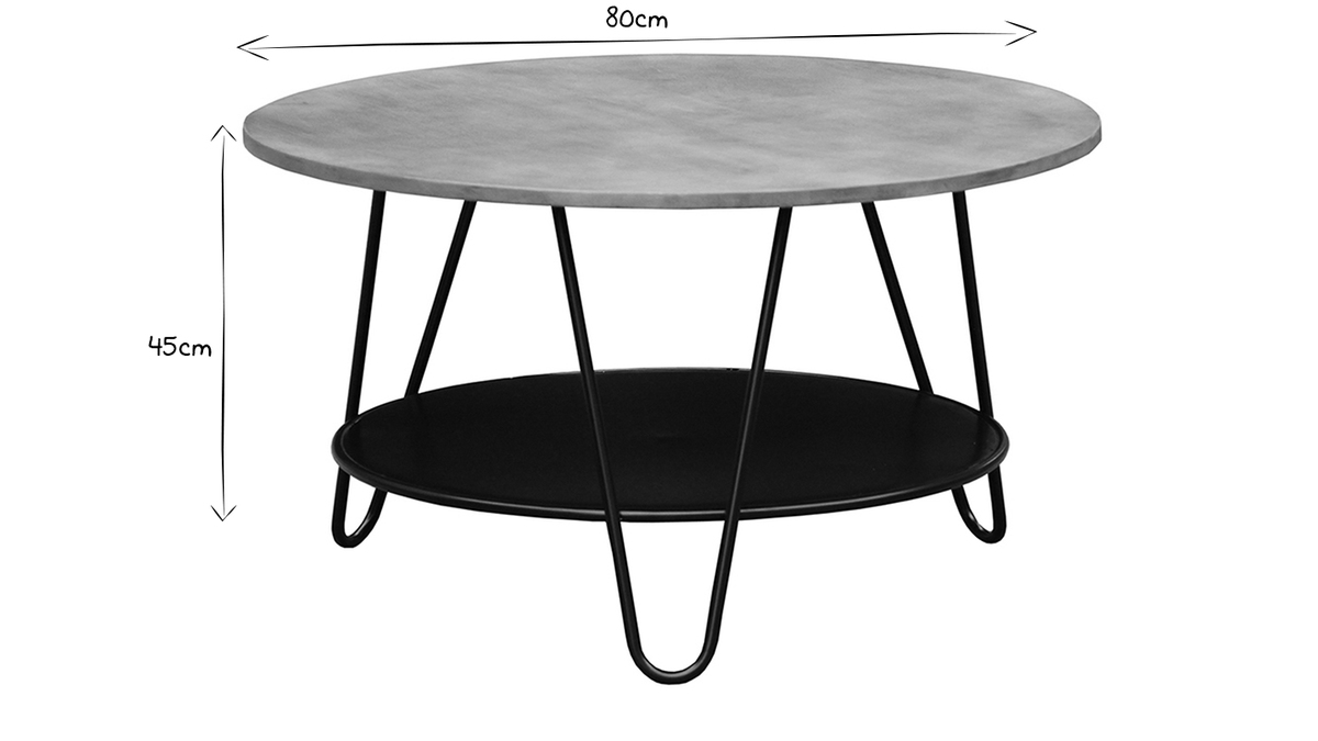 Table basse ronde bois manguier massif et métal noir D80 cm PRIYA