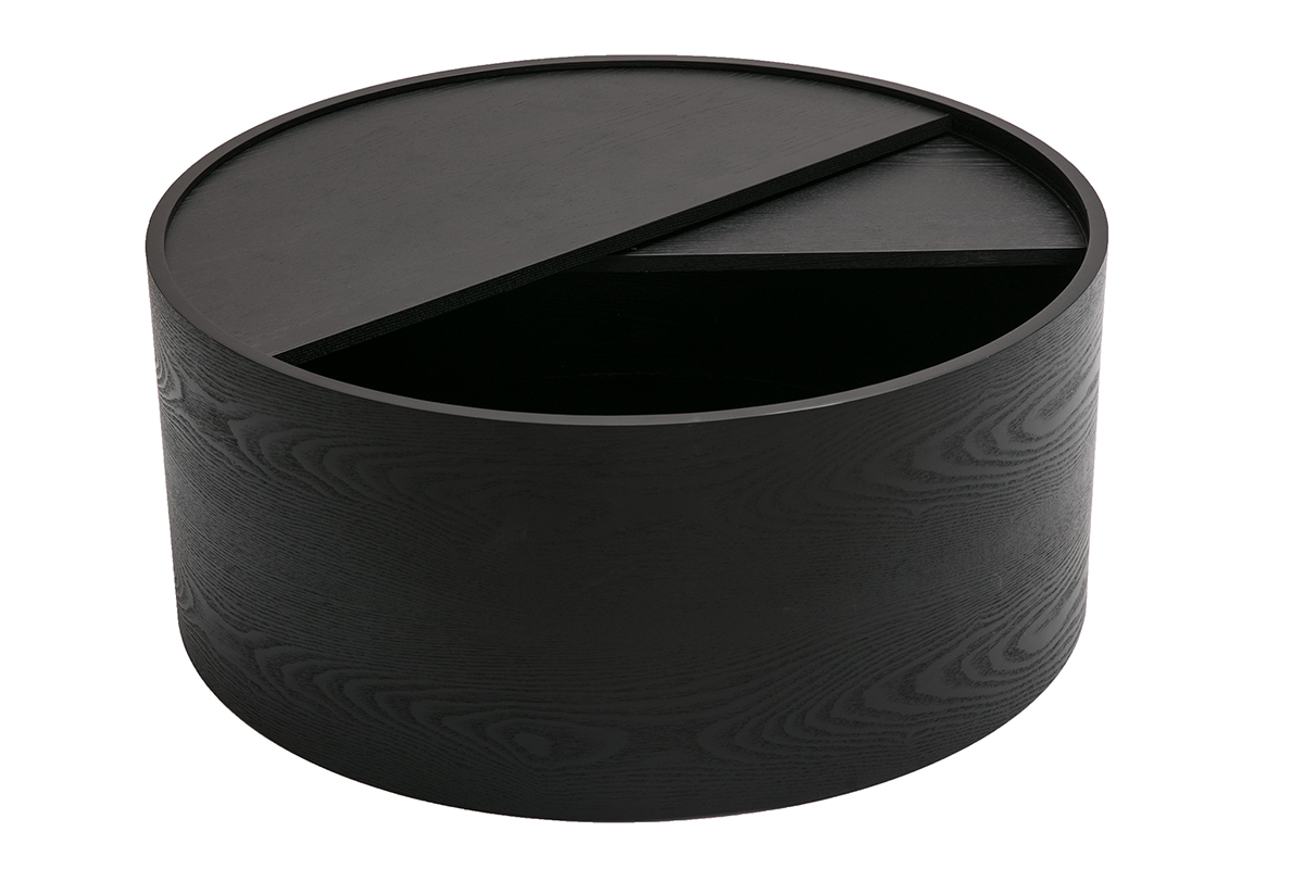 Table basse ronde bois noir avec plateau pivotant et rangement D80 cm DALI