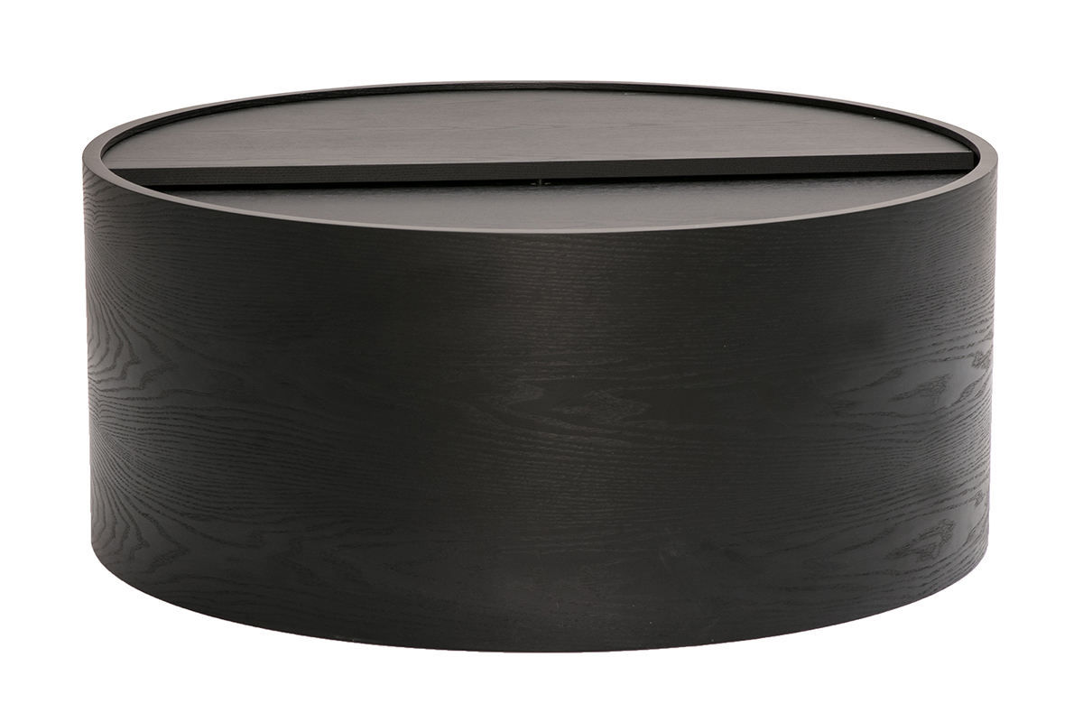 Table basse ronde bois noir avec plateau pivotant et rangement D80 cm DALI