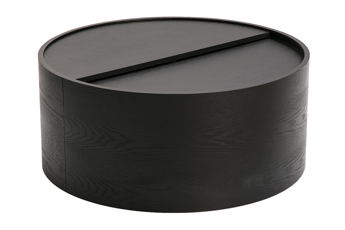 Table basse ronde bois noir avec plateau pivotant et rangement D80 cm DALI