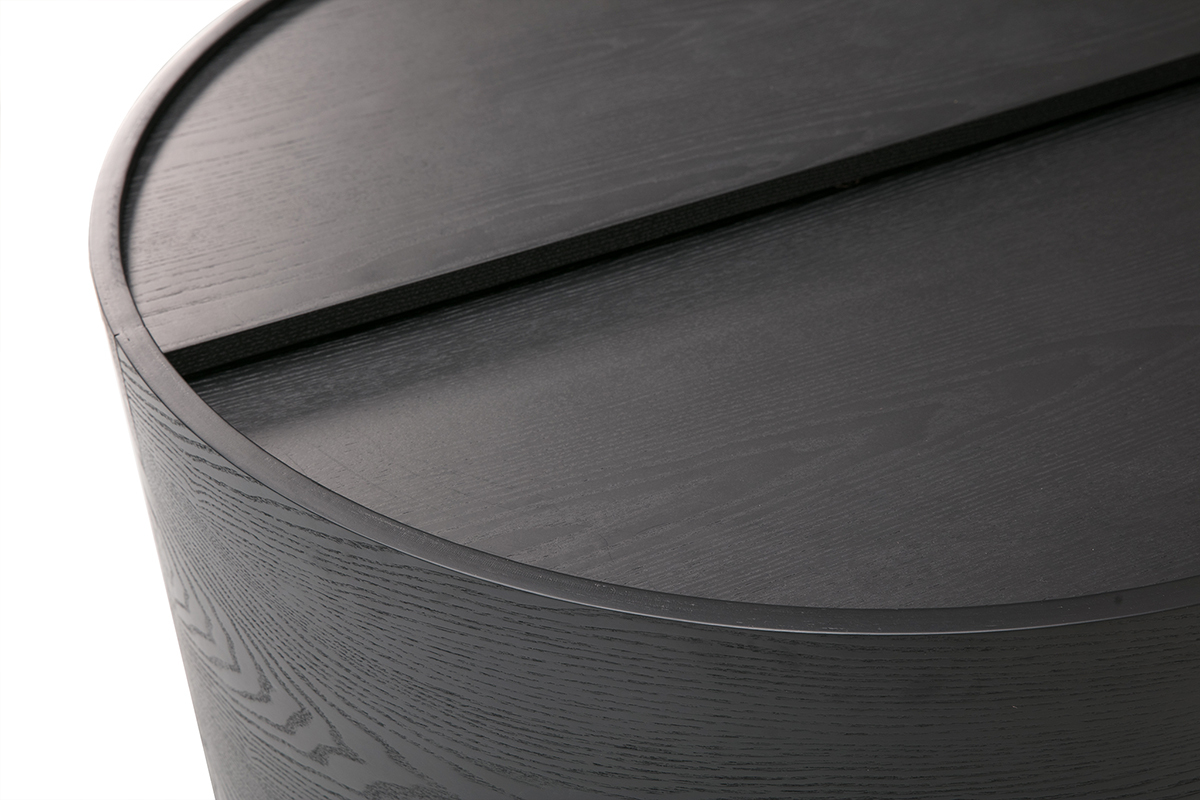 Table basse ronde bois noir avec plateau pivotant et rangement D80 cm DALI