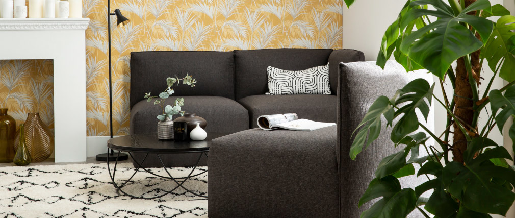 Table basse ronde bois noir et m�tal noir D80 x H30 cm LACE