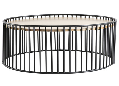 Table basse ronde design bois clair et m&eacute;tal HARP