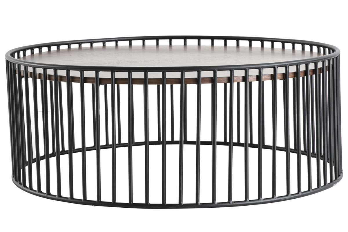 Table basse ronde design bois fonc et mtal D93 x H35 cm HARP