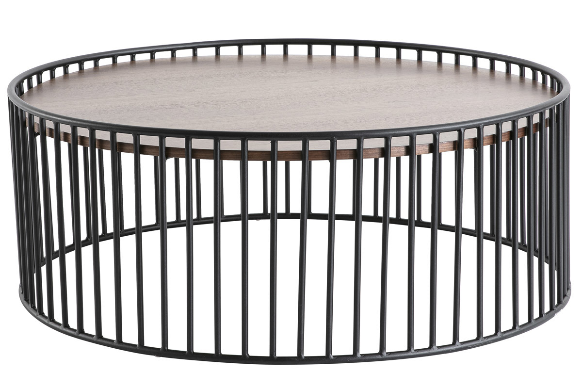 Table basse ronde design bois fonc et mtal D93 x H35 cm HARP