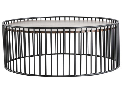Table basse ronde design bois fonc&eacute; et m&eacute;tal HARP