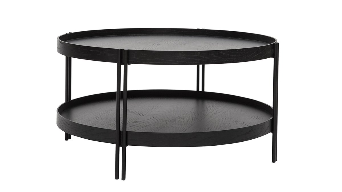 Table basse ronde design bois noir et mtal noir D80 cm TWICE