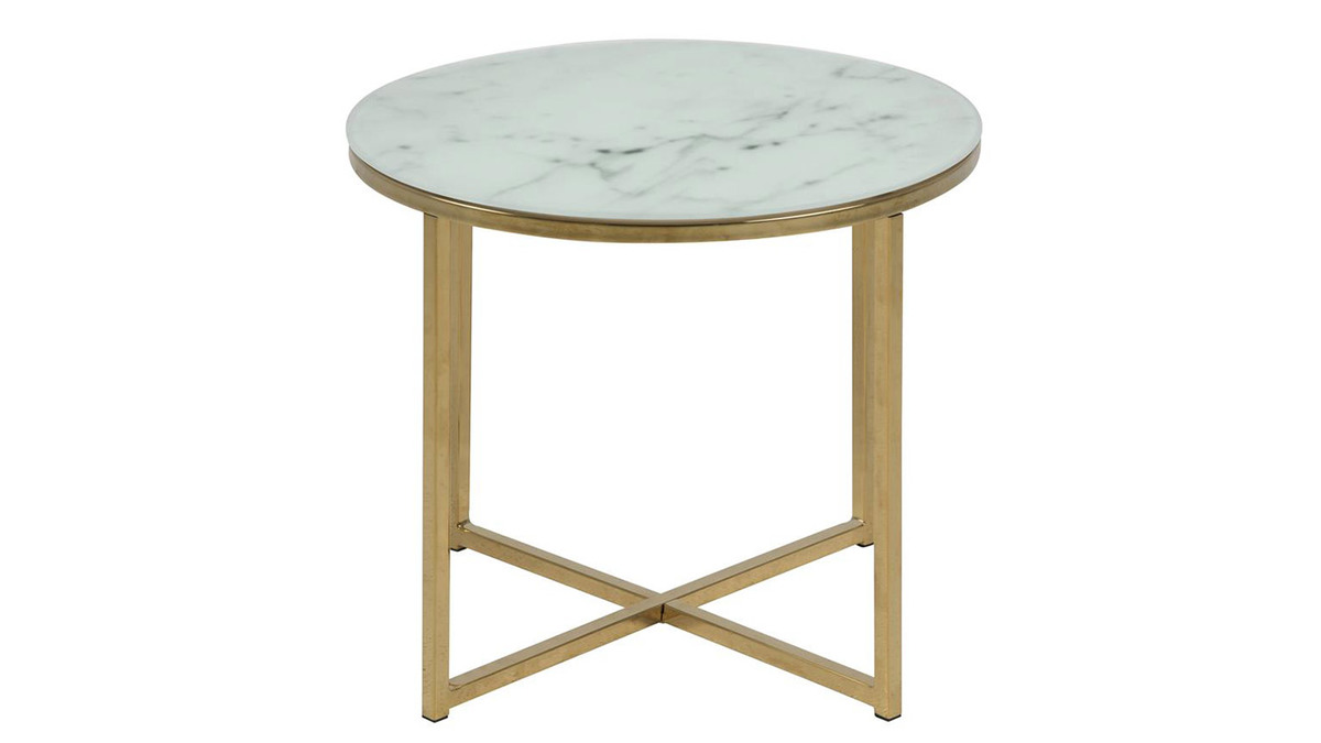Table basse ronde design effet marbre et métal doré D50 cm SILAS