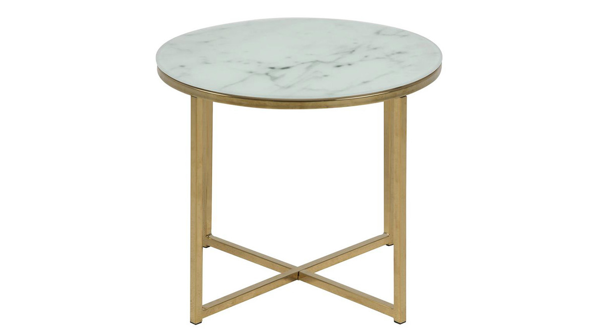 Table basse ronde design effet marbre et mtal dor D50 cm SILAS