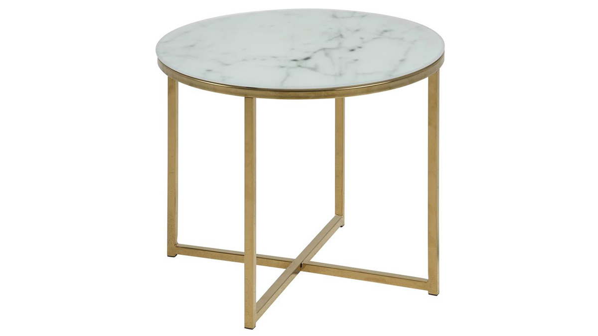 Table basse ronde design effet marbre et mtal dor D50 cm SILAS