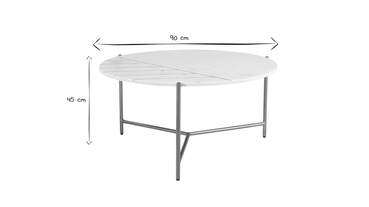Table basse ronde design en marbre blanc et laiton D90 cm SILLON