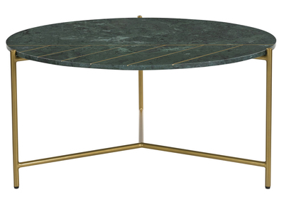 Table basse ronde design en marbre vert et laiton D90 cm SILLON