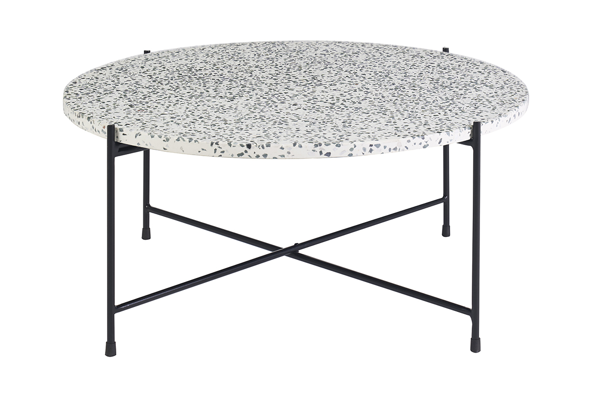 Table basse ronde design en terrazzo et m�tal noir D81 cm MEZZO