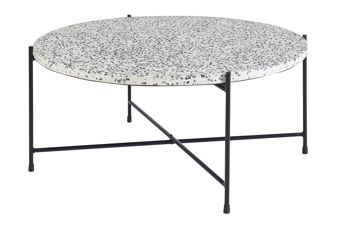 Table basse ronde design en terrazzo et m�tal noir D81 cm MEZZO
