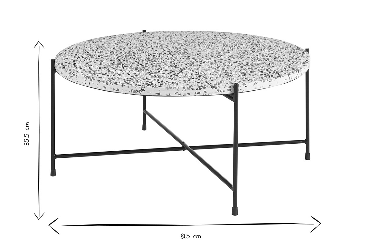 Table basse ronde design en terrazzo et m�tal noir D81 cm MEZZO