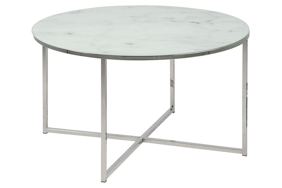 Table basse ronde effet marbre blanc et pieds en mtal D80 cm ALCINO