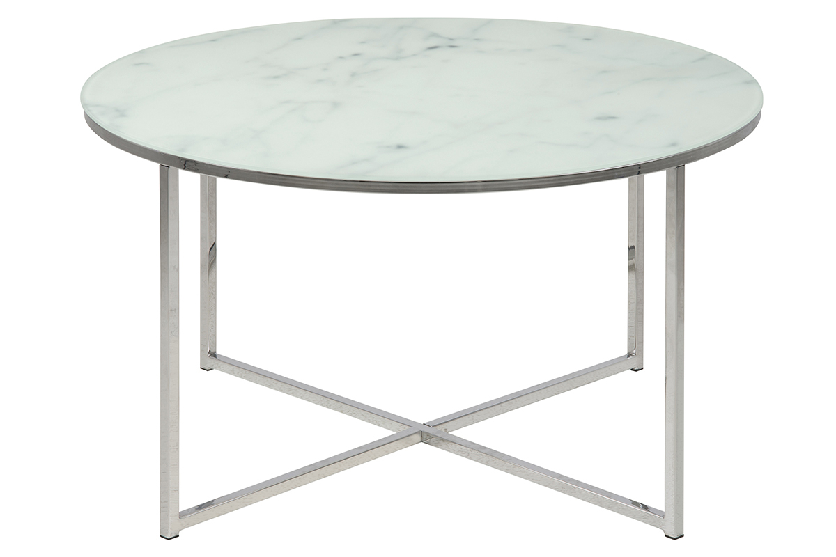 Table basse ronde effet marbre blanc et pieds en mtal D80 cm ALCINO