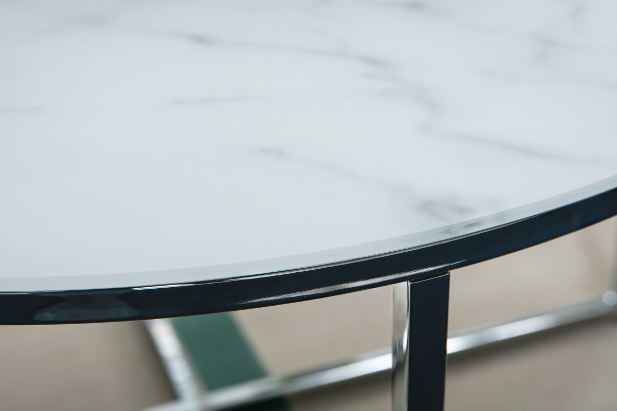Table basse ronde effet marbre blanc et pieds en mtal D80 cm ALCINO