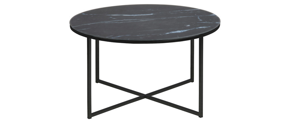 Table basse ronde effet marbre noir bleuté D80 cm ALCINO