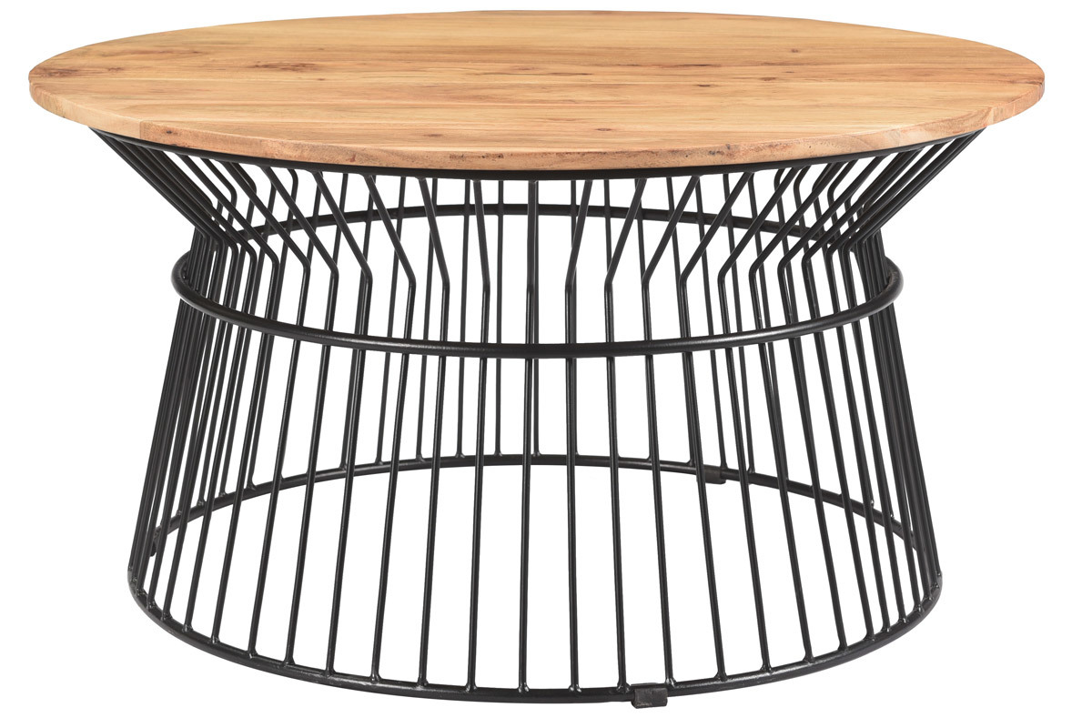 Table basse ronde en acacia massif et m�tal SPIRIT