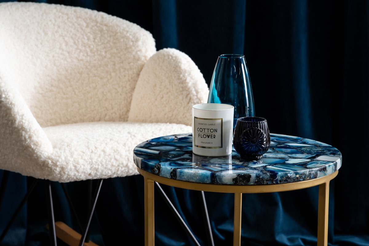 Table basse ronde en agate bleue D40 cm PIETRA