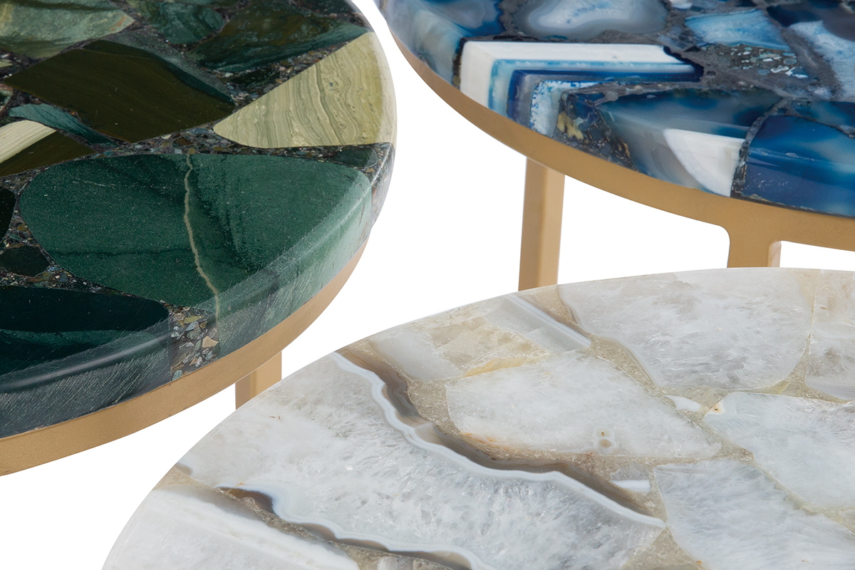 Table basse ronde en agate bleue D40 cm PIETRA