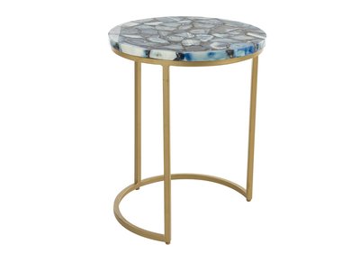 Table basse ronde en agate bleue D40 cm PIETRA - Miliboo & St&eacute;phane Plaza