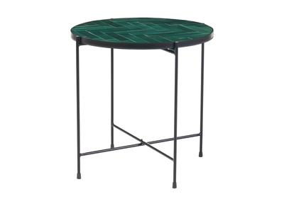 Table basse ronde en céramique vert foncé et métal noir D50 cm KOTTA