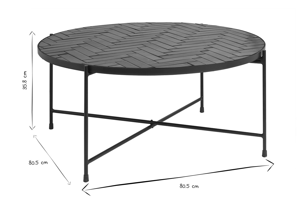Table basse ronde en cramique vert fonc et mtal noir D80.5 cm KOTTA