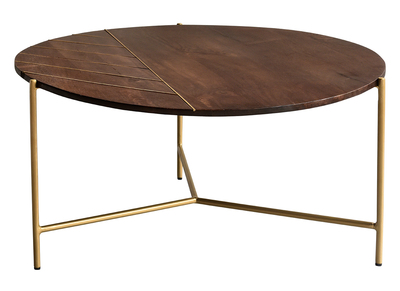 Table basse ronde en manguier massif et métal doré D90 cm SILLON