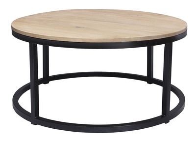 Table basse ronde en manguier massif et m&eacute;tal noir D80 cm FACTORY