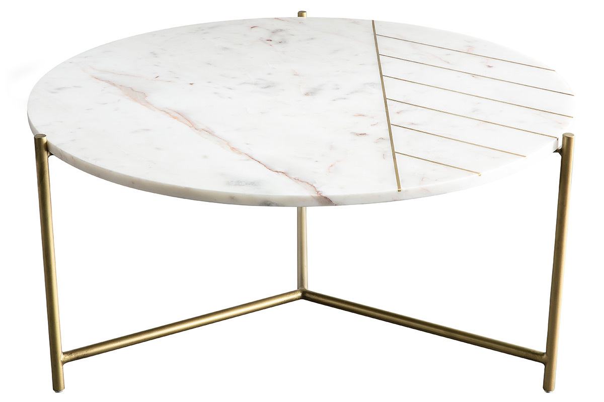 Table basse ronde en marbre blanc SILLON