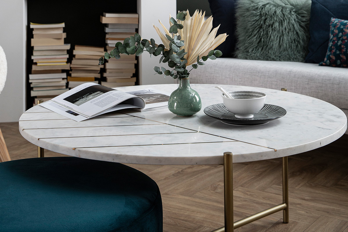 Table basse ronde en marbre blanc SILLON