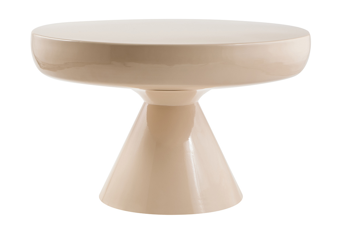 Table basse ronde en m�tal �maill� beige D59 cm AMINA