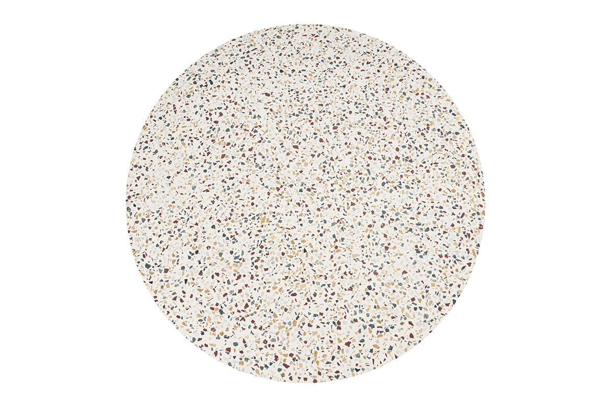 Table basse ronde en terrazzo et bois fonc� manguier massif D79.5 cm NESSA