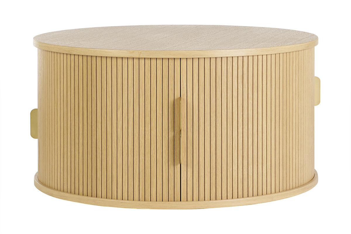 Table basse ronde finition bois clair chne 2 portes coulissantes D80 cm EPIC