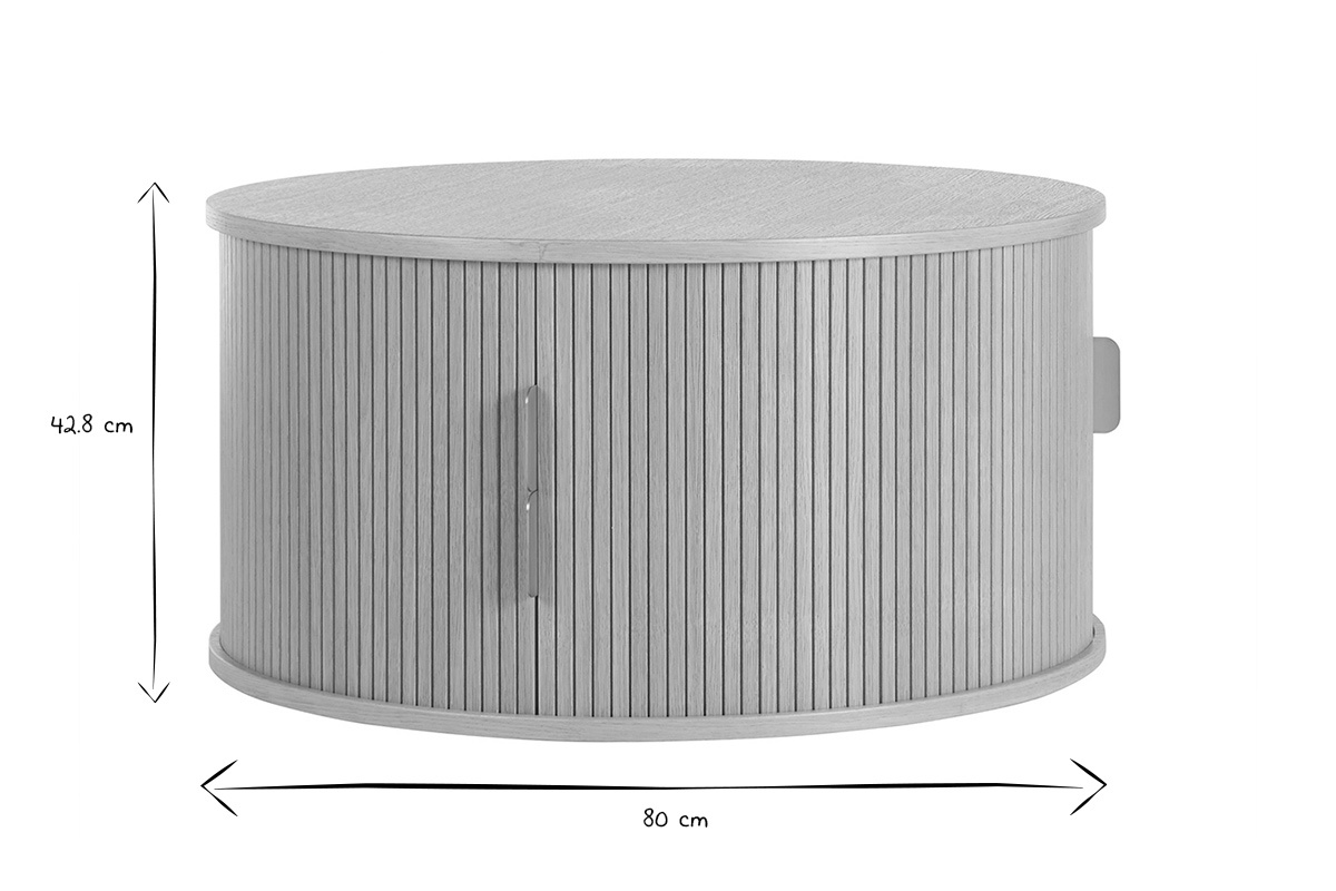 Table basse ronde finition bois clair chne 2 portes coulissantes D80 cm EPIC