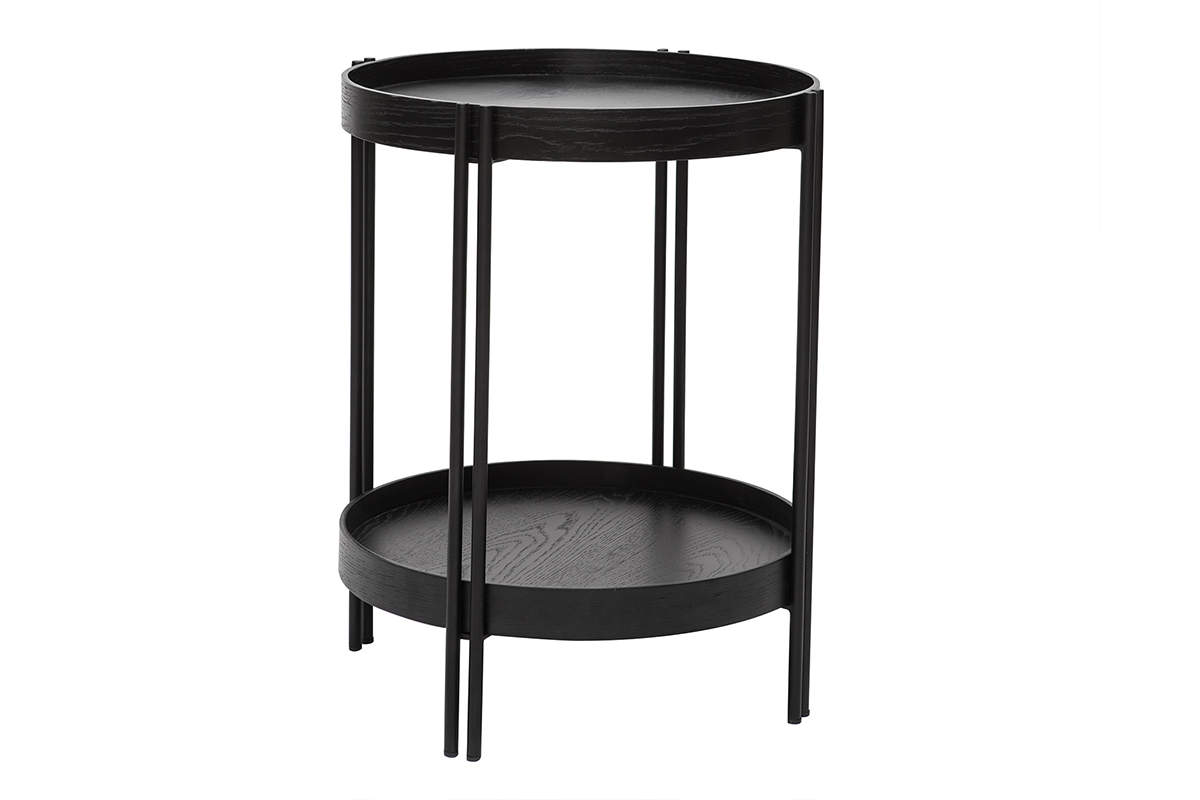 Table basse ronde finition ch�ne noir et m�tal D45 cm TWICE