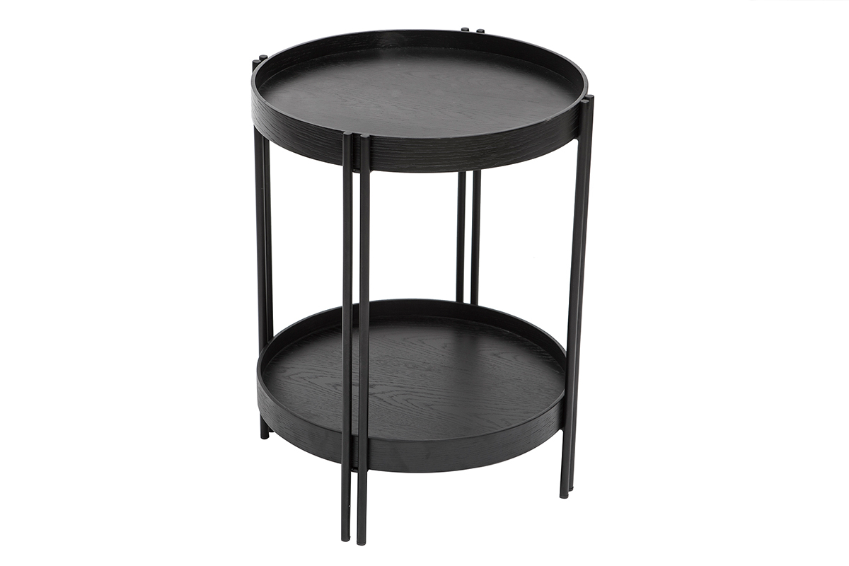 Table basse ronde finition ch�ne noir et m�tal D45 cm TWICE
