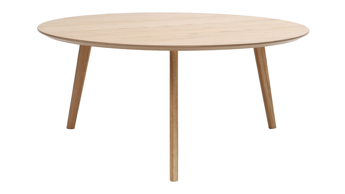 Table basse ronde scandinave bois clair chne D90 cm ORKAD
