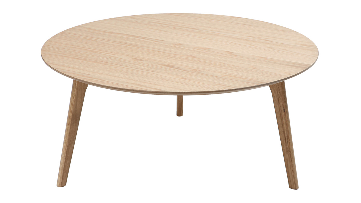 Table basse ronde scandinave bois clair chne D90 cm ORKAD
