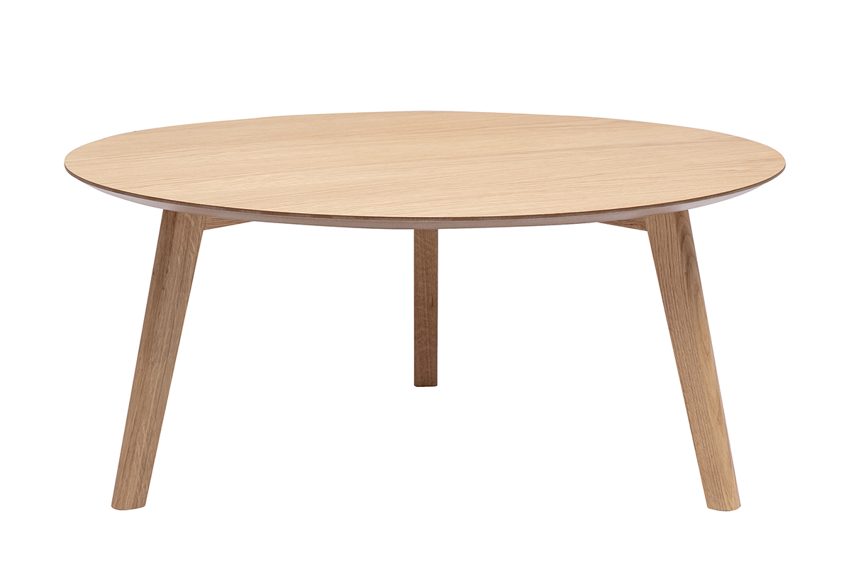 Table basse ronde scandinave bois clair ch�ne D90 cm ORKAD