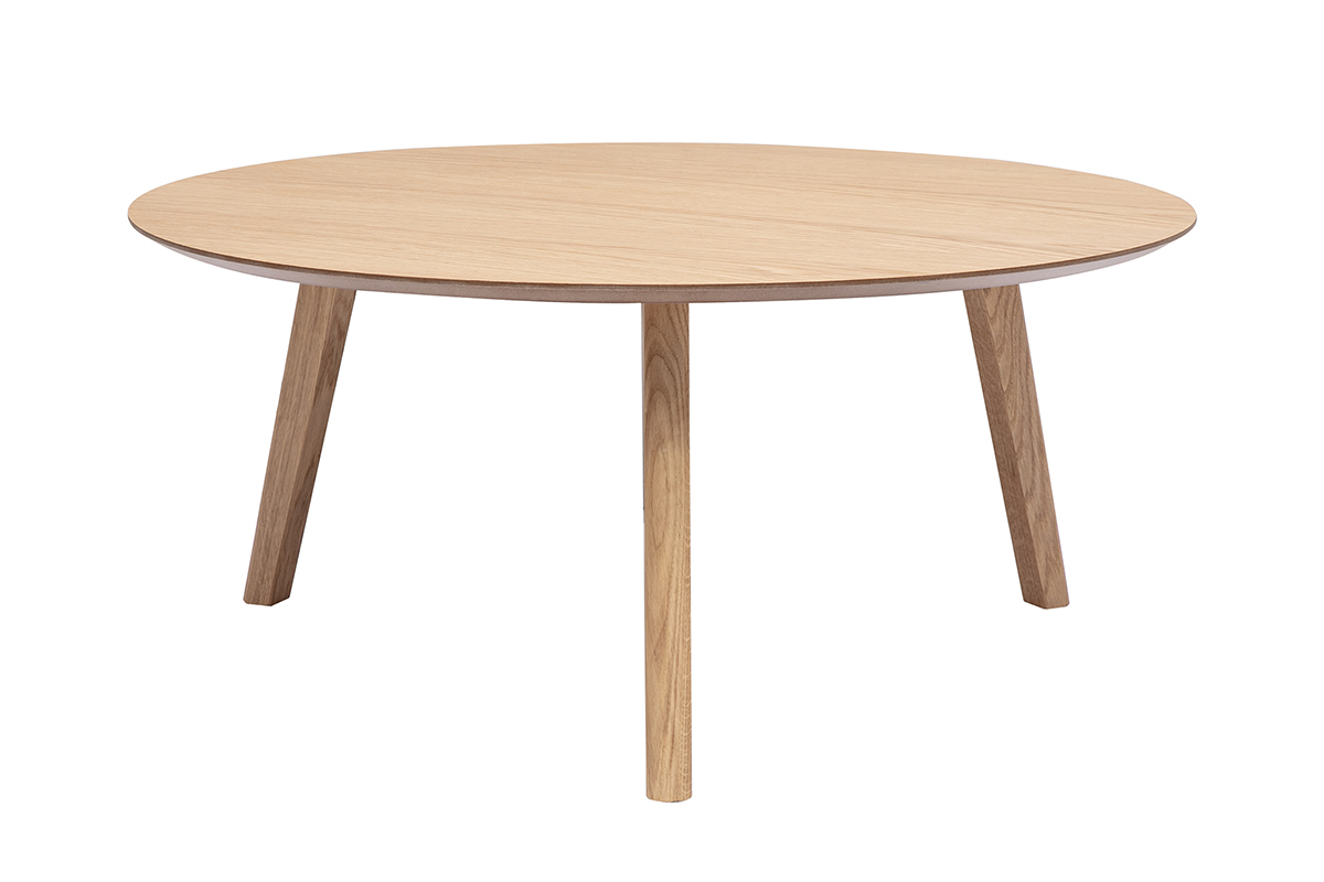 Table basse ronde scandinave bois clair ch�ne D90 cm ORKAD