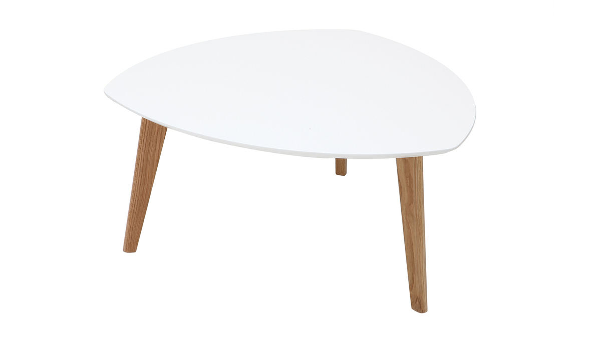 Table basse scandinave blanc et bois clair chne L80 cm EKKA