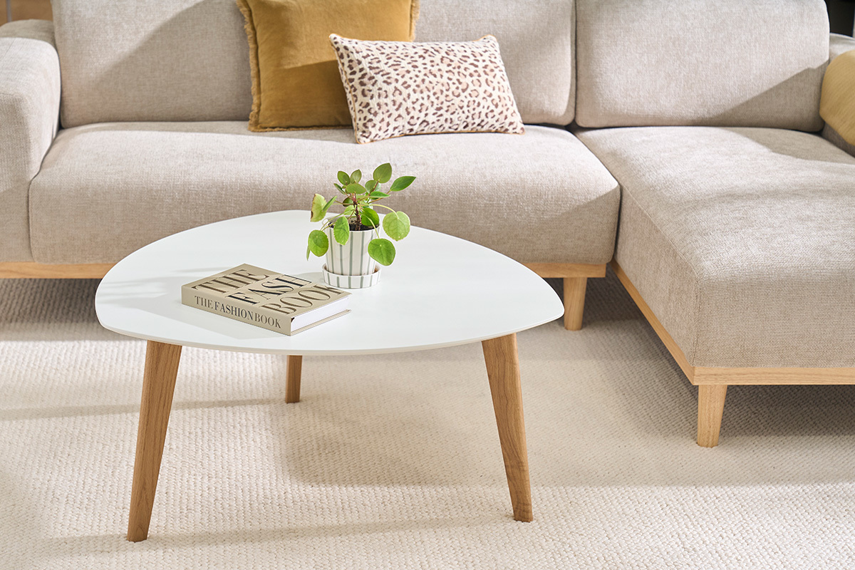 Table basse scandinave blanc et bois clair ch�ne L80 cm EKKA