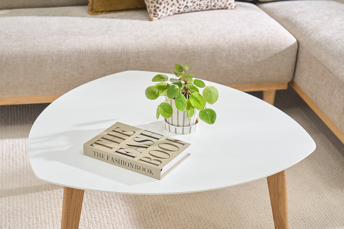 Table basse scandinave blanc et bois clair ch�ne L80 cm EKKA