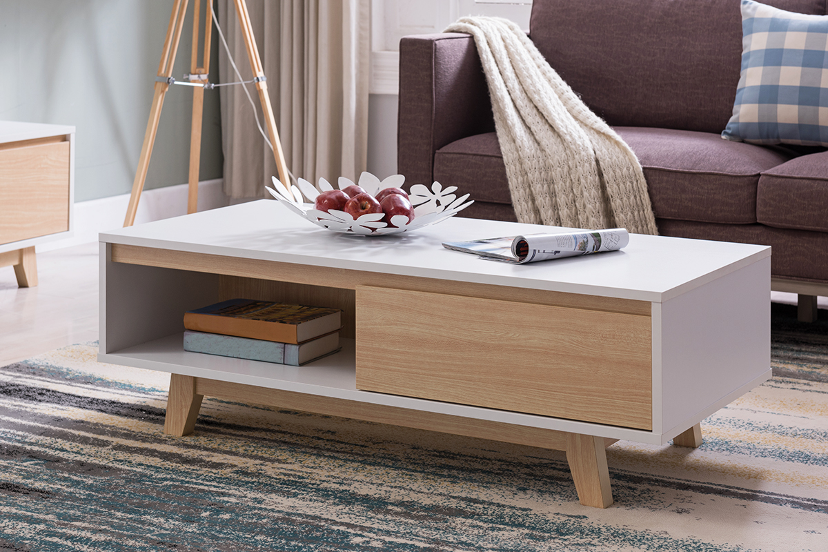 Table basse scandinave blanc et bois LAHTI